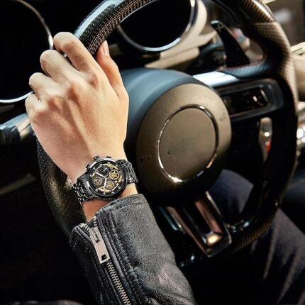 Luxury Style Quartz Watch Black Dubai Edition – sleek men’s quartz wristwatch with gold accents