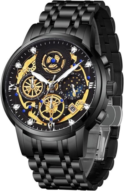 Dubai Edition luxury quartz watch for men – glossy black dial with scratch-resistant finish