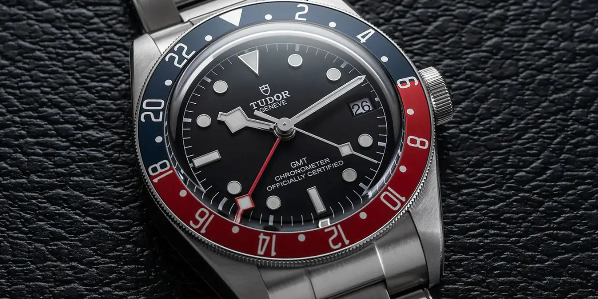 GMT watch with 24-hour bezel and dual time zone display